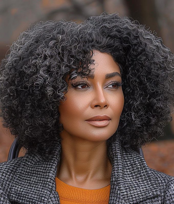 Seniors Medium Salt & Pepper Jerry Curly Bob Handmade 5x5 HD Lace Real Human Hair Wigs For Mom