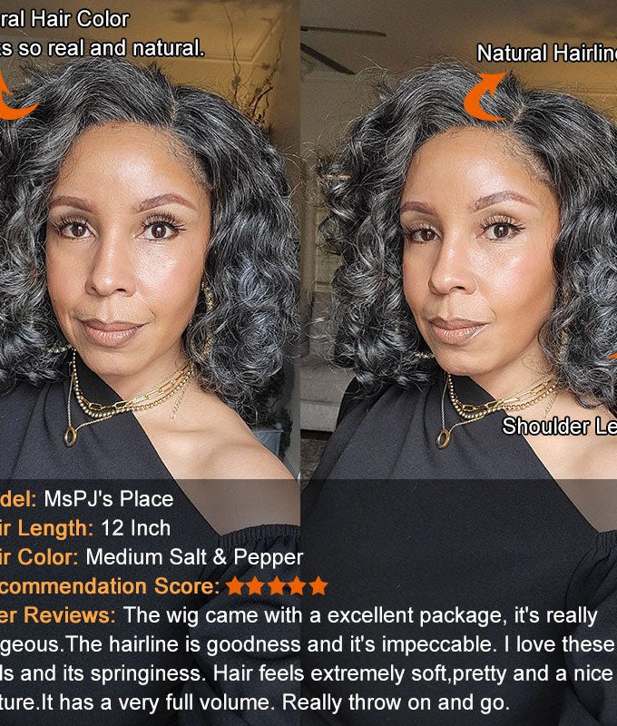 US DOMESTIC SHIPPING | Medium Salt And Pepper Wig Water Wave Human Hair 5x5 Lace Bob Throw On & Go Wigs For Mature Women