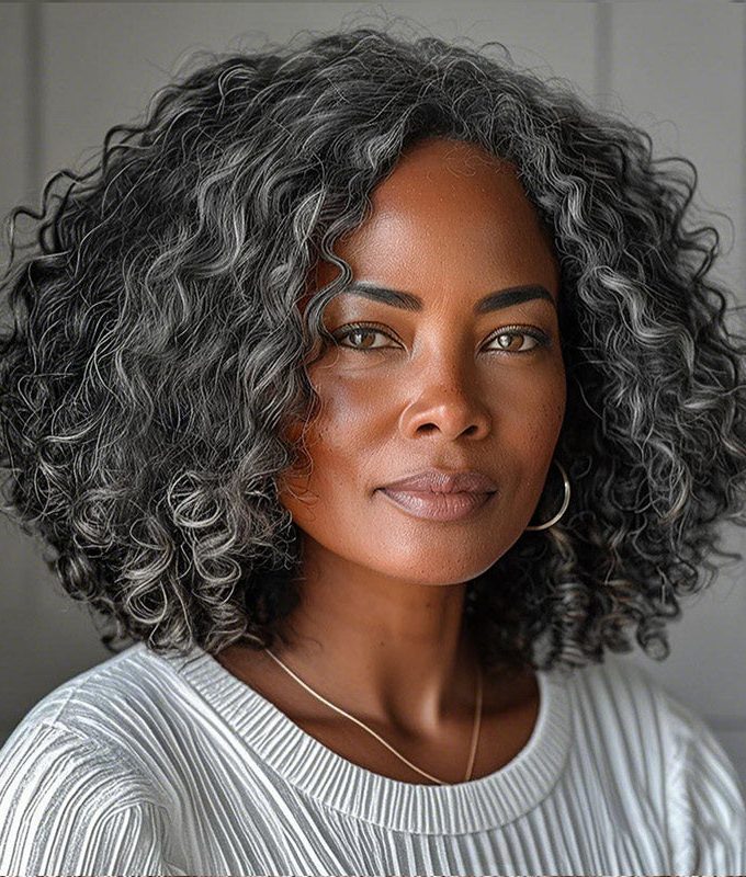 US DOMESTIC SHIPPING | Medium Salt And Pepper Water Wave Bob Real Human Hair 5x5 Lace Wigs For Mature Women