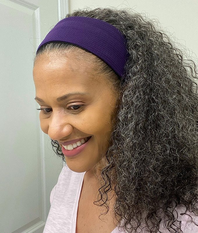 Medium Salt & Pepper Kinky Curly 100% Human Hair Headband Wig For Black Women Dark Sliver Grey