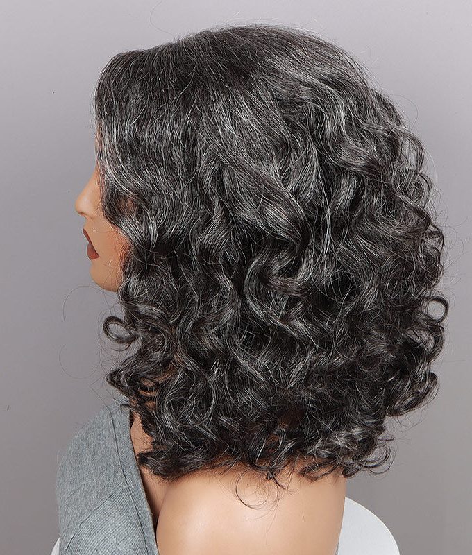 US DOMESTIC SHIPPING | Medium Salt And Pepper Water Wave Bob Real Human Hair 5x5 Lace Wigs For Mature Women