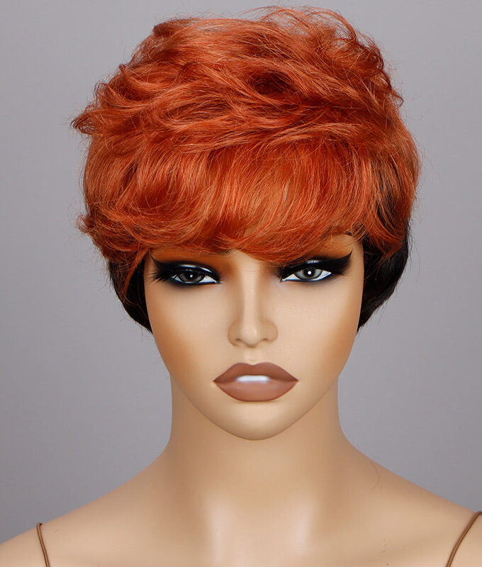 Two-Toned Edgy Pixie Haircut With Orange Layers Natural Wave Human Hair WearGo Glueless Non-Lace Wig