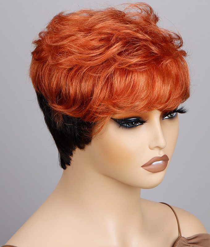 Two-Toned Edgy Pixie Haircut With Orange Layers Natural Wave Human Hair WearGo Glueless Non-Lace Wig