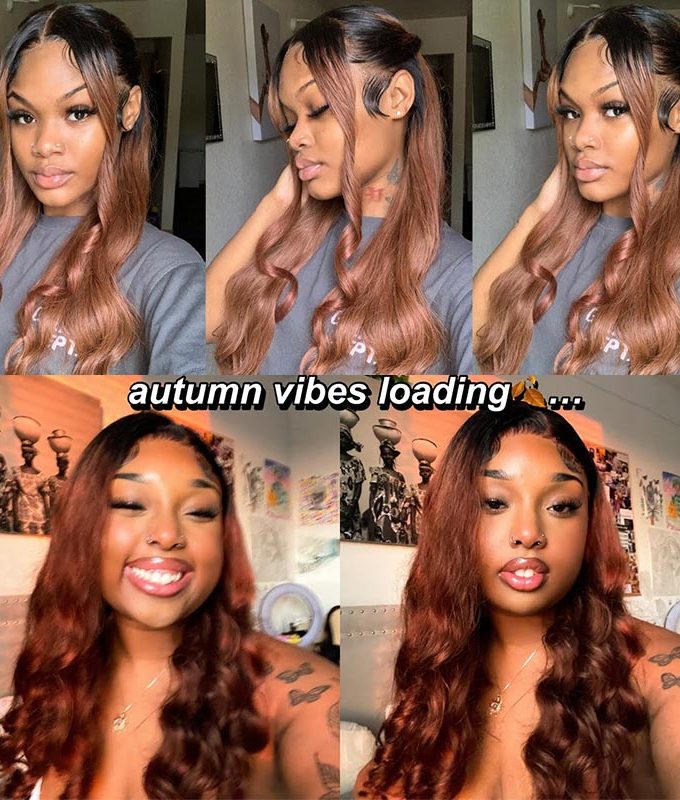 Ombre Brown Hair Loose Wave Wig 13x4.5 HD Lace Full Frontal Wig Bouncy Loose Curl Wig
