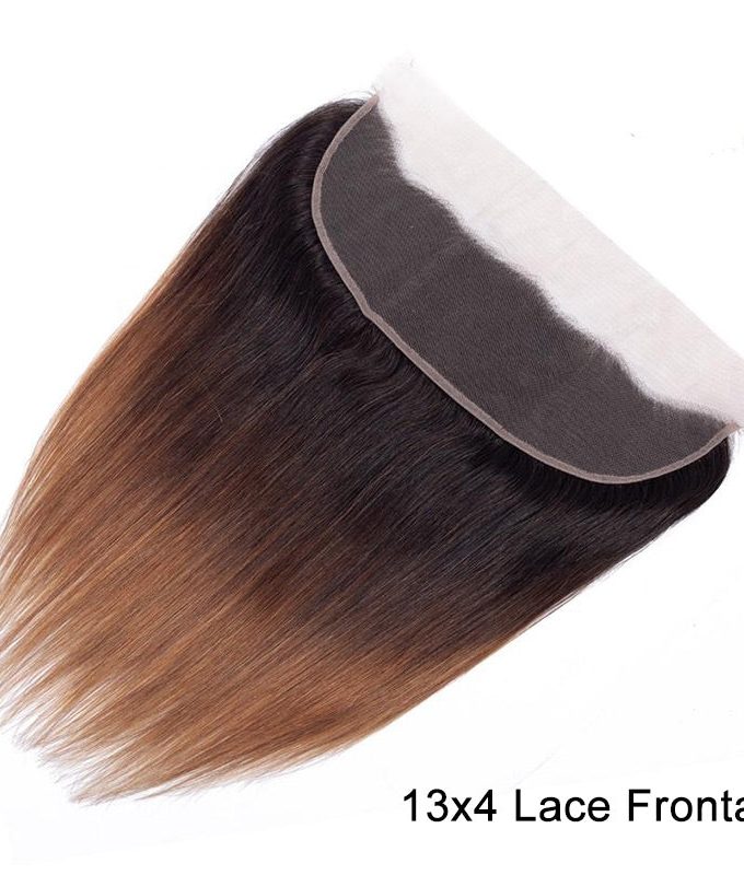 Ombre Brown Straight Hair Bundles With Frontal Closure Brazilian Virgin Remy Human Hair 3 Tone T1B/4/30 Color