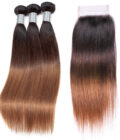 Ombre Brown Straight Hair Bundles With Frontal Closure Brazilian Virgin Remy Human Hair 3 Tone T1B/4/30 Color|Flash Sale