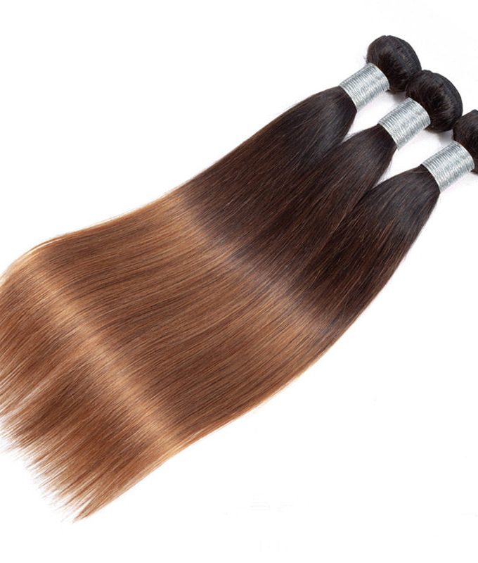 Ombre Brown Straight Hair Bundles With Frontal Closure Brazilian Virgin Remy Human Hair 3 Tone T1B/4/30 Color|Flash Sale