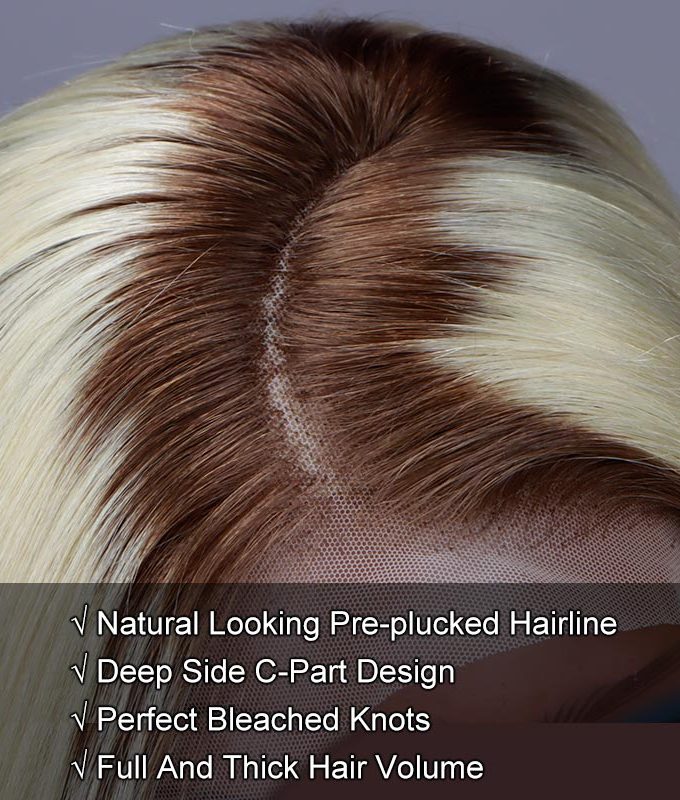 Ombre Bob Barbie Blonde With Brown Roots Silky Straight Hair 13x4 HD Lace Full Frontal Wig With Perfect Bleached Knots