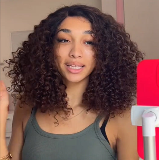 Jerry Curly Wigs Ombre Brown 4x4 HD Lace Closure Wig Glueless Human Hair Wig Side Part Short Curly Wig