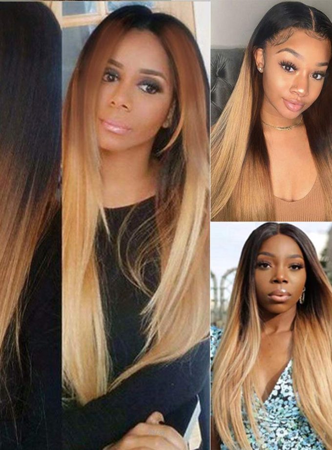Ombre Straight Hair Bundles With Closure Brazilian Virgin Remy Human Hair 3 Tone T1B/4/27 Color