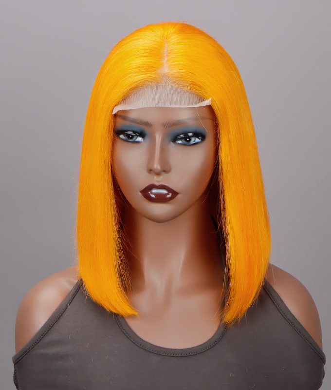 Vibrant Orange Bob Silky Straight Human Hair Middle Part 5x5 HD Lace Lob Wigs