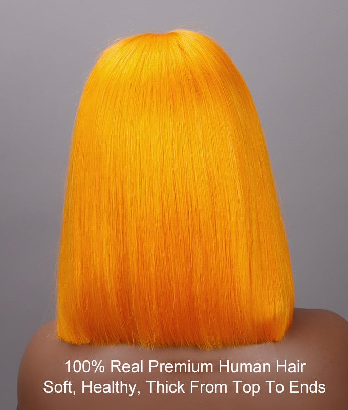 Vibrant Orange Bob Silky Straight Human Hair Middle Part 5x5 HD Lace Lob Wigs