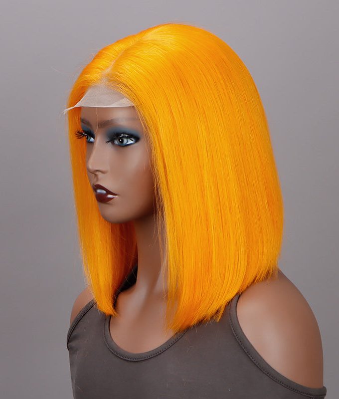 Vibrant Orange Bob Silky Straight Human Hair Middle Part 5x5 HD Lace Lob Wigs