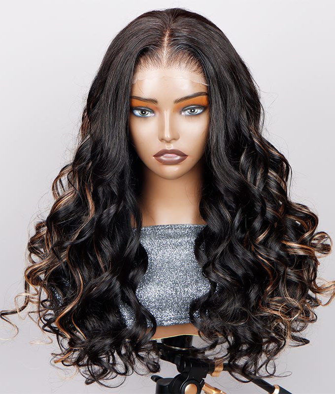 Orange Pink Peekaboo Balayage Highlight Wig Long Body Wave Hair Glueless 6x4 Pre Cut Pre Bleached Lace Wig