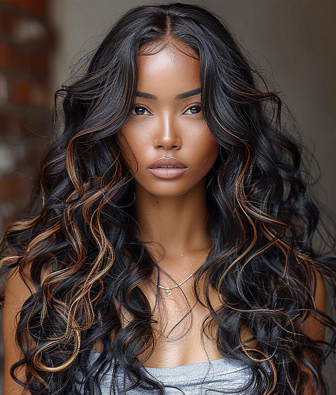 Orange Pink Peekaboo Balayage Highlight Wig Long Body Wave Hair Glueless 6x4 Pre Cut Pre Bleached Lace Wig