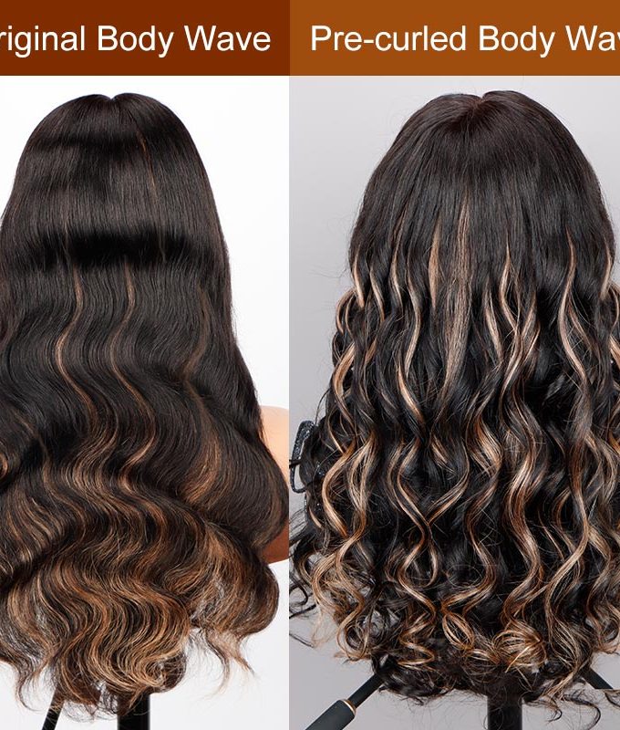 Orange Pink Peekaboo Balayage Highlight Wig Long Body Wave Hair Glueless 6x4 Pre Cut Pre Bleached Lace Wig