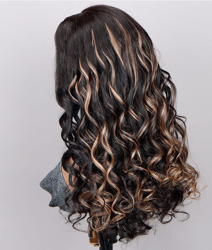 Orange Pink Peekaboo Balayage Highlight Wig Long Body Wave Hair Glueless 6x4 Pre Cut Pre Bleached Lace Wig