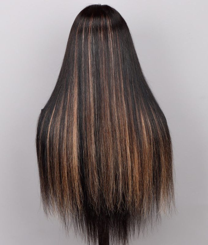 Orange Pink Peekaboo Highlight Wig Long Straight Hair Glueless 6x4 Pre Cut Pre Bleached Lace Wig