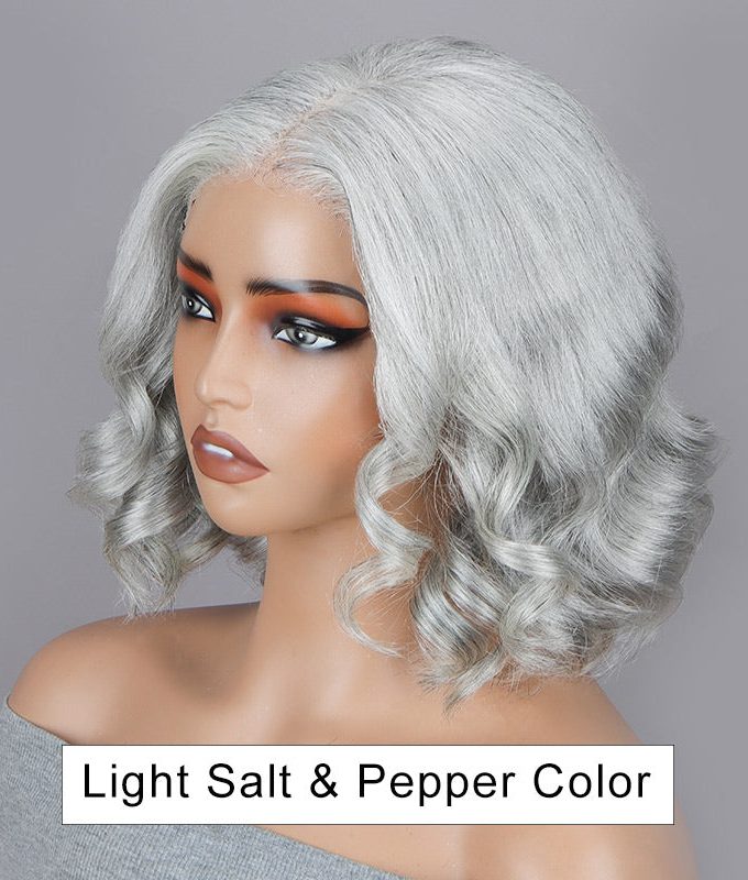 Seniors Pale Gray Wig 5x5 HD Lace Real Human Hair Light Salt And Pepper Loose Wavy Wigs For Older Women