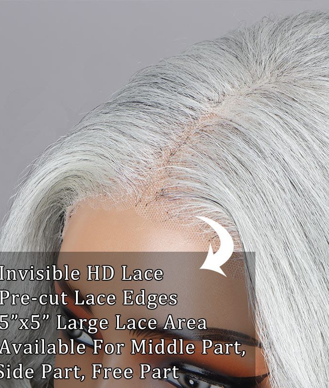 Seniors Pale Gray Wig 5x5 HD Lace Real Human Hair Light Salt And Pepper Loose Wavy Wigs For Older Women