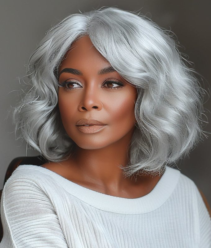 Seniors Pale Gray Wig 5x5 HD Lace Real Human Hair Light Salt And Pepper Loose Wavy Wigs For Older Women