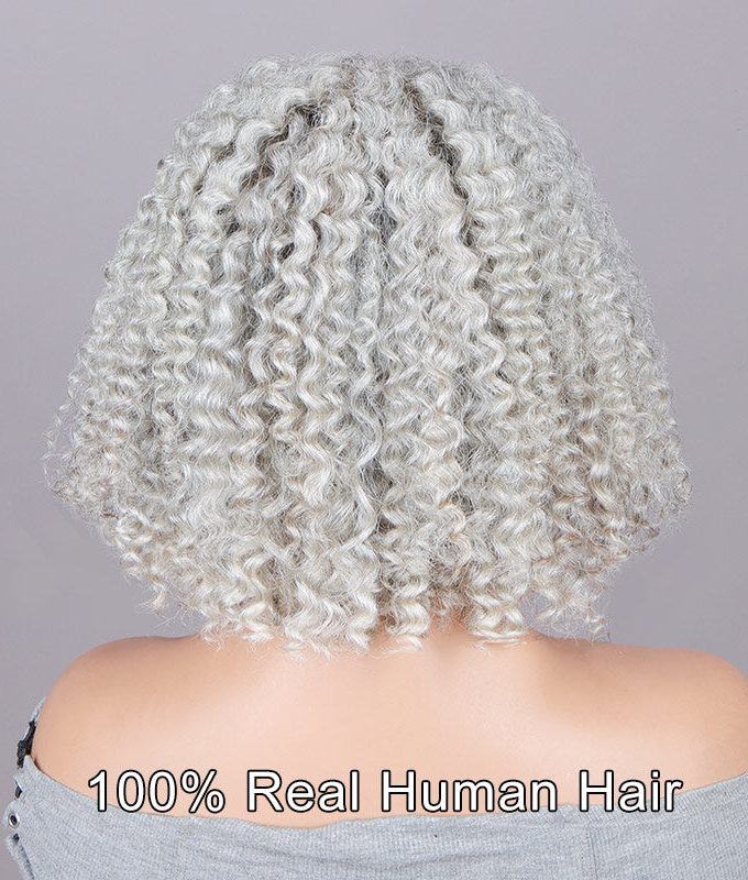 US DOMESTIC SHIPPING | Seniors Pale Gray Wig Light Salt And Pepper Jerry Curly Bob 5x5 HD Lace Human Hair Wigs For Older Women