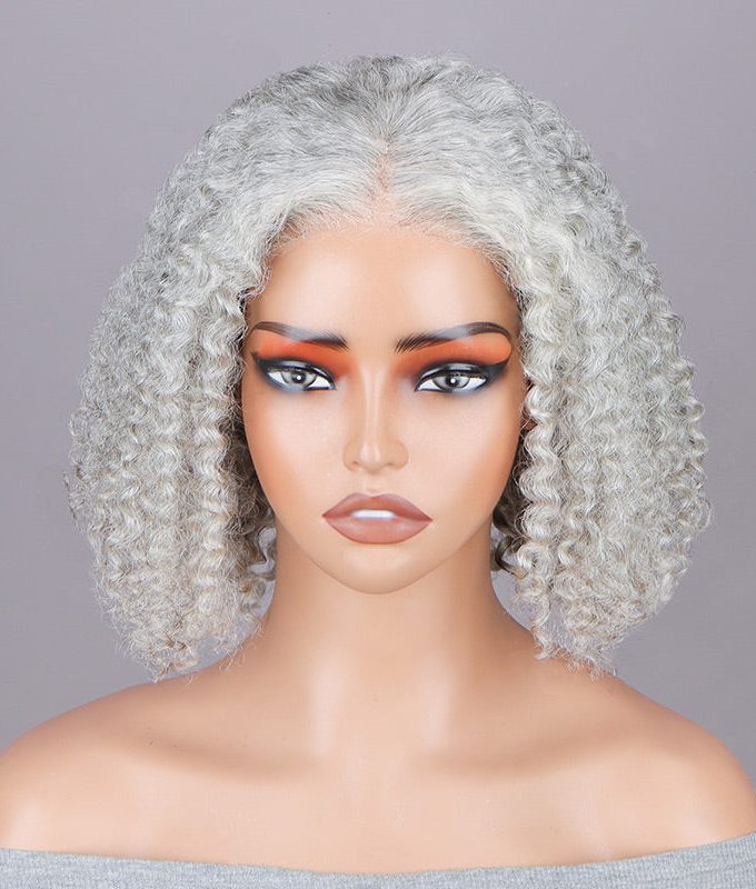 US DOMESTIC SHIPPING | Seniors Pale Gray Wig Light Salt And Pepper Jerry Curly Bob 5x5 HD Lace Human Hair Wigs For Older Women