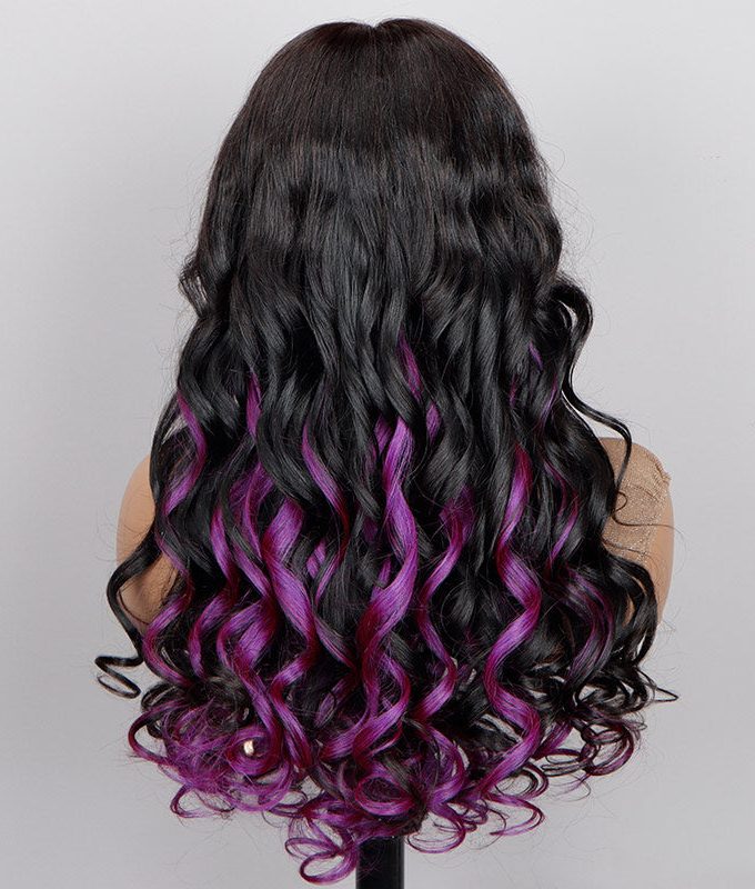 Purple Peekaboo Balayage Highlight Wig Long Body Wave Hair Glueless 6x4 Pre Cut Pre Bleached Lace Wig