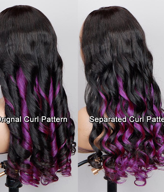 Purple Peekaboo Balayage Highlight Wig Long Body Wave Hair Glueless 6x4 Pre Cut Pre Bleached Lace Wig