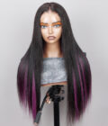 Purple Peekaboo Balayage Highlight Wig Long Silky Straight Hair Glueless 6x4 Pre Cut Pre Bleached Lace Wig