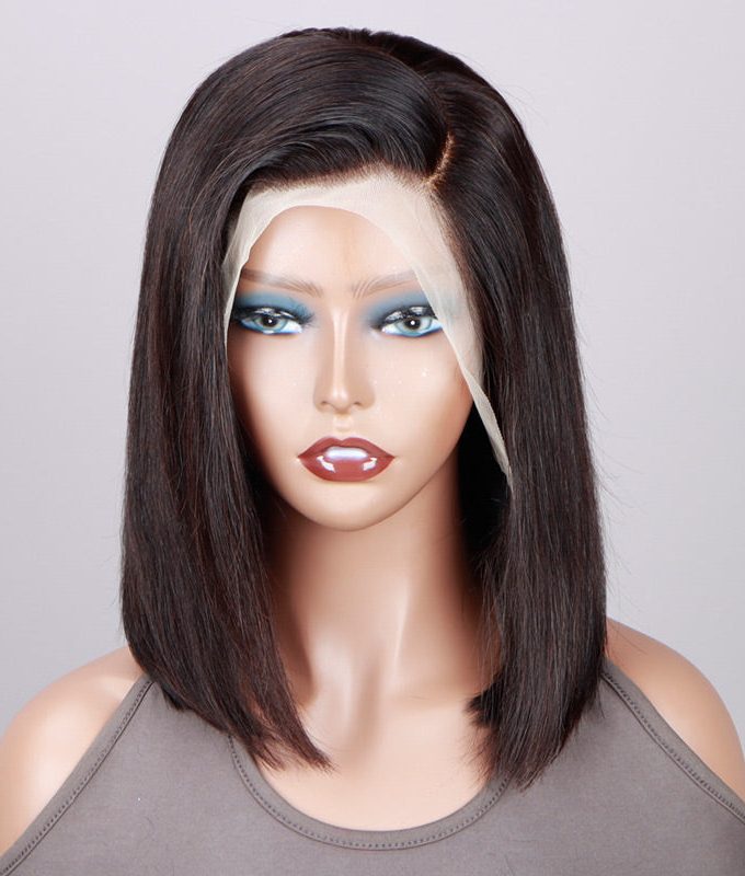 HD Lace 13x4.5 Frontal Bob Silky Straight Human Hair Glueless Wig Pre-Plucked and Bleached Ready To Wear