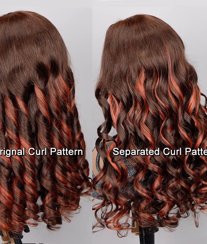 Red Copper Peekaboo Balayage Highlight Brown Wig Long Body Wave Hair Glueless 6x4 Pre Cut Pre Bleached Lace Wig
