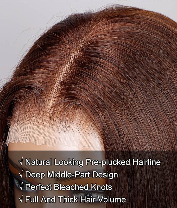 Red Copper Peekaboo Balayage Highlight Brown Wig Long Silky Straight Hair Glueless 6x4 Pre Cut Pre Bleached Lace Wig