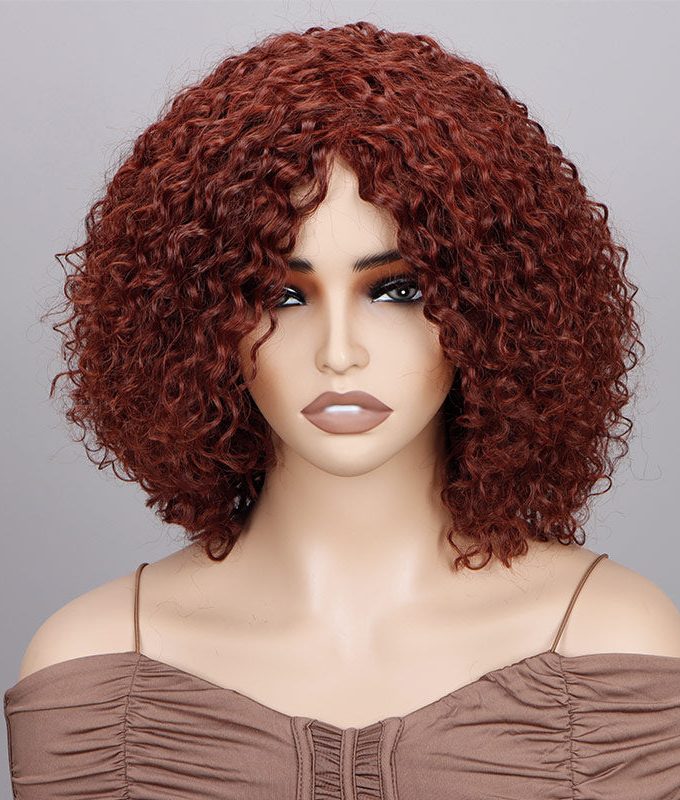 Rich Red Copper Jerry Curly Bob Wig 100% Real Human Hair Glueless Wear And Go Wigs