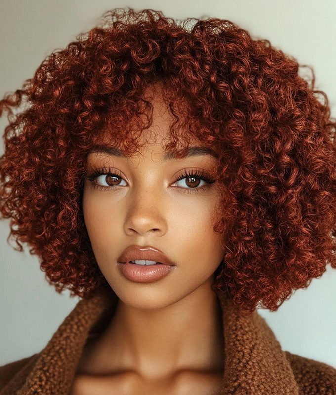 Rich Red Copper Jerry Curly Bob Wig 100% Real Human Hair Glueless Wear And Go Wigs