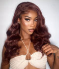Reddish Brown Body Wave Wig 13x4 HD Lace Wig C Part Long Human Hair Wigs 180% Density