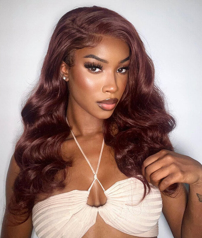 Reddish Brown Body Wave Wig 13x6 HD Lace Wig C Part Long Human Hair Wigs 180% Density
