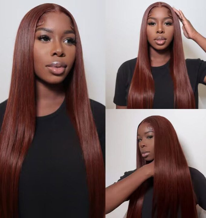 Flash Sale $120 Off #33 Reddish Brown Straight HD Lace Wig Auburn Copper Color Human Hair Wigs