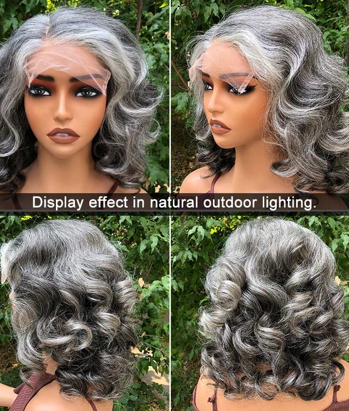 US DOMESTIC SHIPPING | Mid-Length Salt And Pepper Wig For Mature Women 100% Human Hair Body Wave 5x5 HD Lace Throw On & Go Wigs For Mom