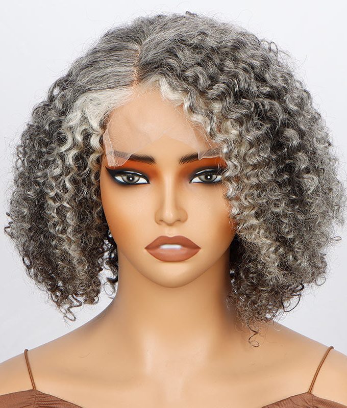 Seniors Salt And Pepper Wig Short Jerry Curly Bob Real Grey Human Hair Lace Wigs For Women