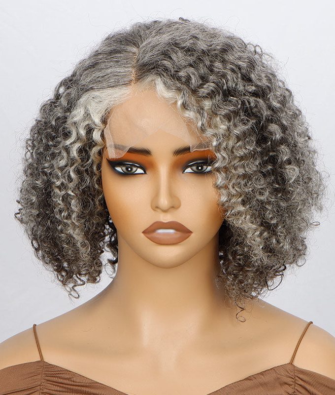 US DOMESTIC SHIPPING | Seniors Salt And Pepper Jerry Curly Bob Real Human Hair Handmade 5x5 HD Lace Wigs For Mom