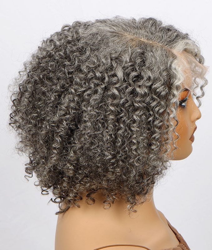 US DOMESTIC SHIPPING | Seniors Salt And Pepper Jerry Curly Bob Real Human Hair Handmade 5x5 HD Lace Wigs For Mom