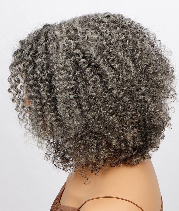 Seniors Salt And Pepper Wig Short Jerry Curly Bob Real Grey Human Hair Lace Wigs For Women
