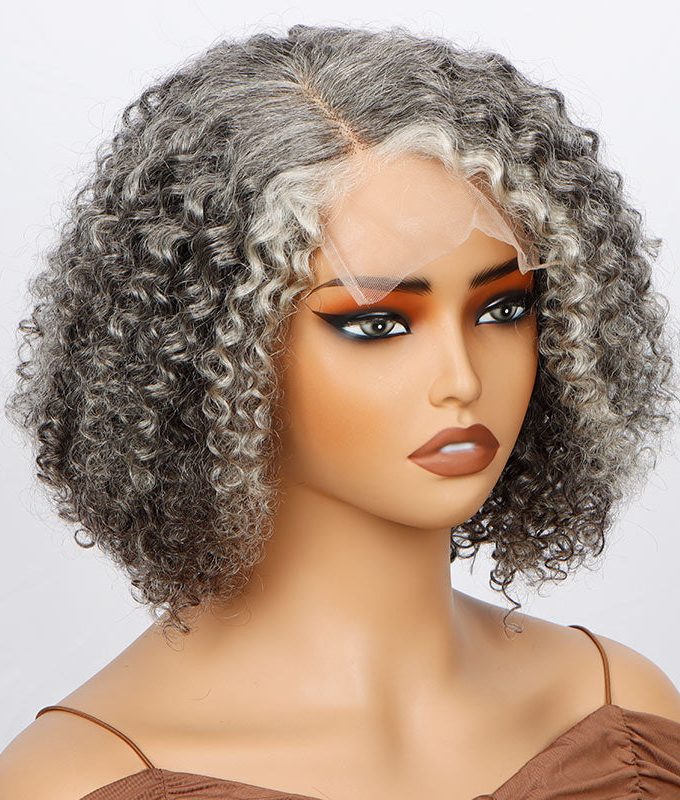 Seniors Salt And Pepper Wig Short Jerry Curly Bob Real Grey Human Hair Lace Wigs For Women