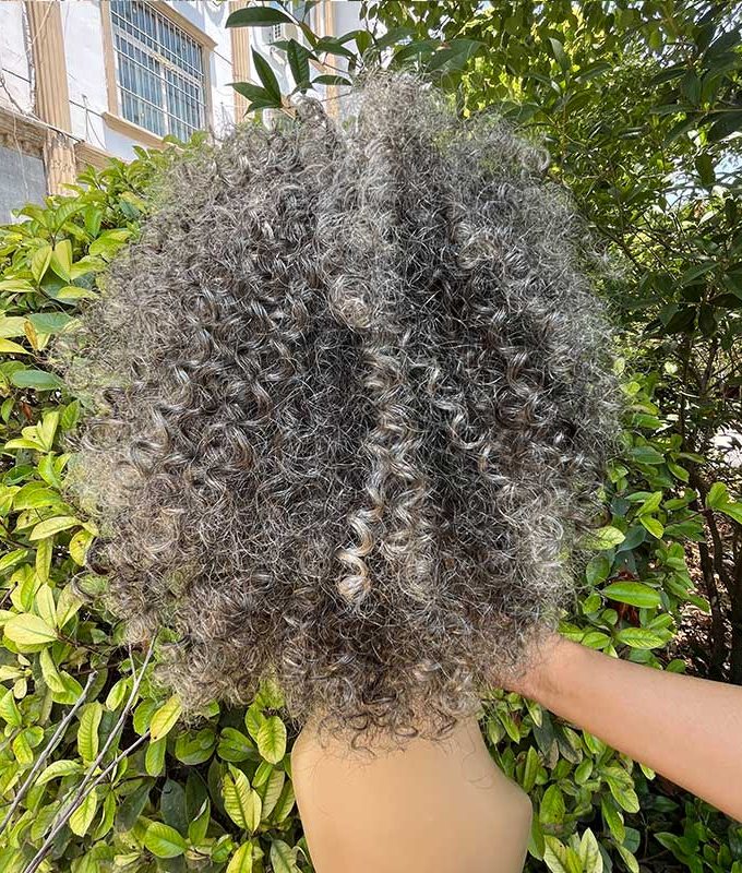 Salt And Pepper Kinky Curly Drawstring Ponytail Hair Extensions 100% Human Hair