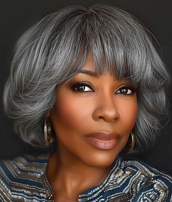 US DOMESTIC SHIPPING |Beginner Friendly Salt and Pepper Bob Wig With Bangs Natural Wavy Human Hair Wear To Go Wig