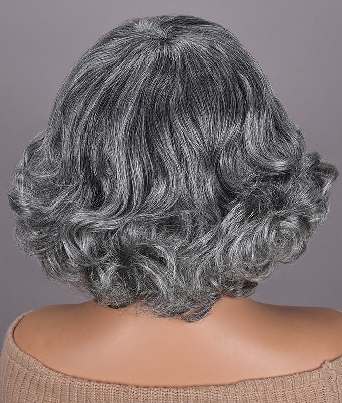 US DOMESTIC SHIPPING |Beginner Friendly Salt and Pepper Bob Wig With Bangs Natural Wavy Human Hair Wear To Go Wig