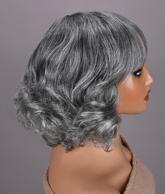 US DOMESTIC SHIPPING |Beginner Friendly Salt and Pepper Bob Wig With Bangs Natural Wavy Human Hair Wear To Go Wig
