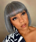 Flash Sale | Trendy Salt & Pepper Short Straight Bob Wig With Bangs Real Human Hair Glueless Wigs For Seniors