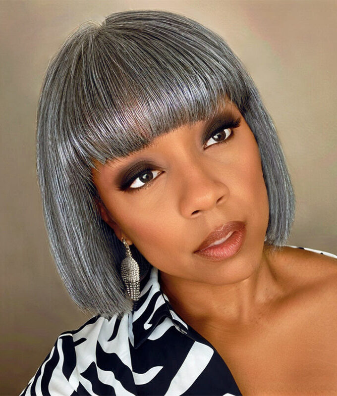 Flash Sale | Trendy Salt & Pepper Short Straight Bob Wig With Bangs Real Human Hair Glueless Wigs For Seniors